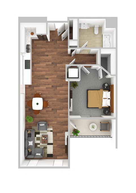 Floor plan for 1 bed, 1 bath, 730 sqft